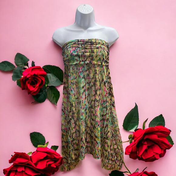 Bisou Bisou Multi-Colored High Low Dress Mrsp $80 EUC-Sheer - Picture 7 of 8